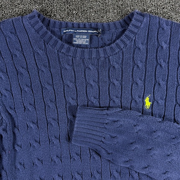 Ralph Lauren Sport Sweaters - Ralph Lauren Sport Cable Knit Sweater Womens M Navy Crew Neck Cotton Pony
